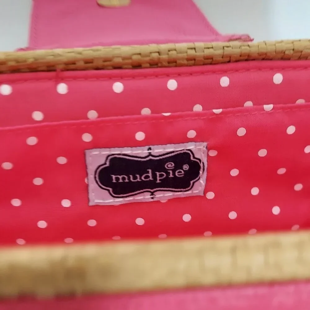 Mud Pie Rattan Flamingo Clutch Pink